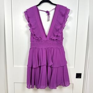 The Clothing Company Purple Deep V Neck Ruffle Layered Mini Dress Size Large